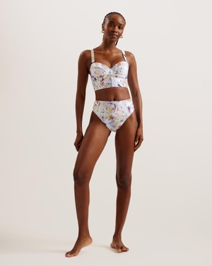 Vetement de Bain Ted Baker Floral Longline Underwired Bikini Top Blanche Femme | OGM-07588312